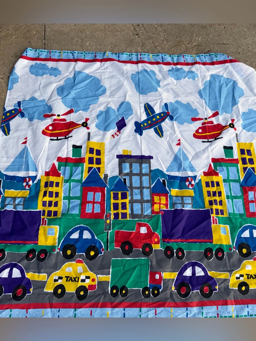 VTG cannon city and transportation themed primary color vibrant shower curtain